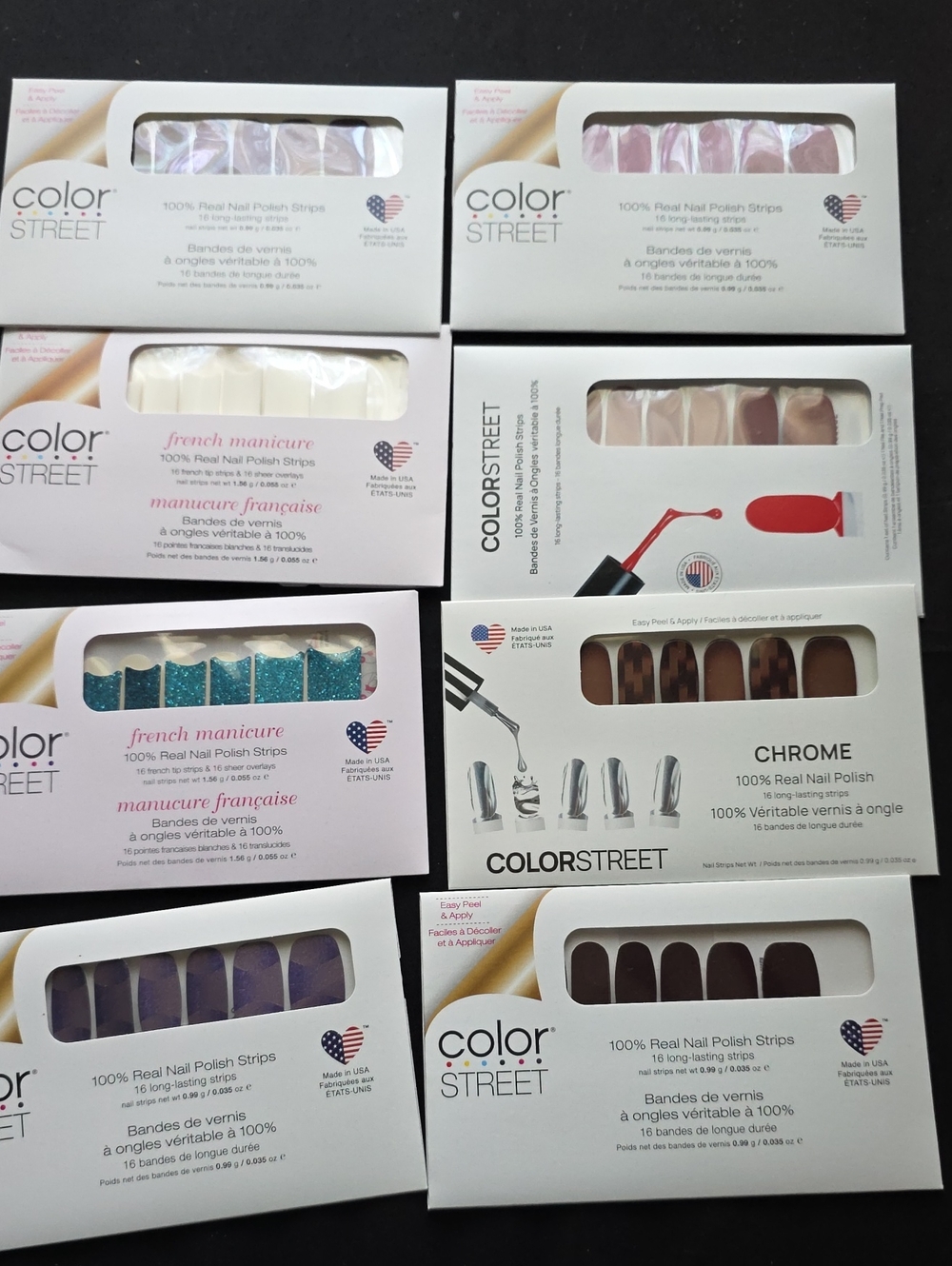 Color Street Mixed Nail Polish Strips - Pink, Purple, White, Teal, Brown, Chrome